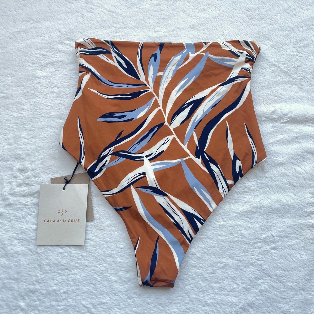 NWT Cala de la Cruz Scarlet High Waisted Bikini Bottoms Palmanaran Palm Medium - Picture 2 of 9